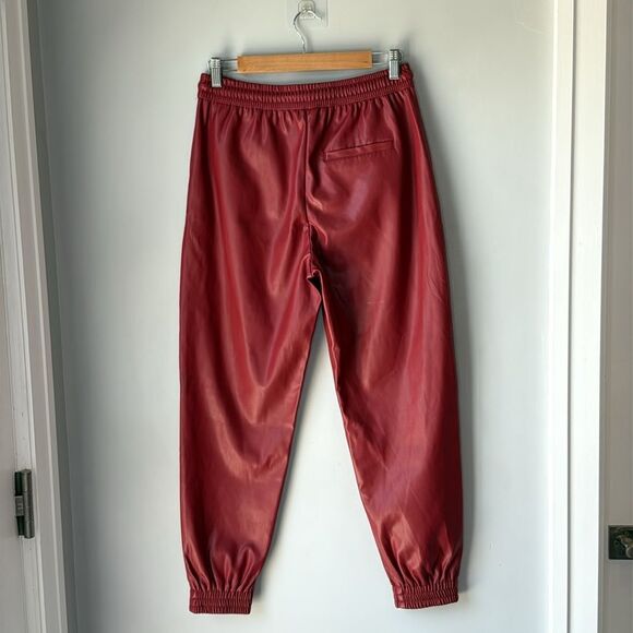 Zara Red High Waisted Faux Leather Pleather Jogger Pants EUC - Picture 5 of 11